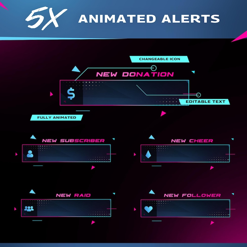 Blue Magenta Cyber Stream Pack | Vortex Neon Animated Overlay | Twitch ...