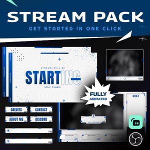 Pacote de transmissão animada Geoflow para Twitch, Kick e Youtube/Sobreposição de transmissão Azul Neon/Azul abstrato/Design moderno futurista/Azul branco