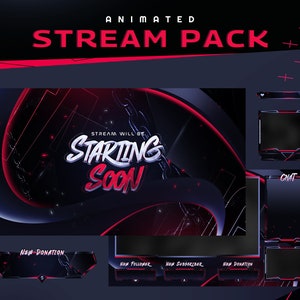 Pacote de transmissão animada Eugine para Twitch, Kick, Youtube/Design abstrato/Conjunto de sobreposições/Alerta/Cor escura e calma/Vtuber/Onda moderna/Faísca de fogo/Queimadura