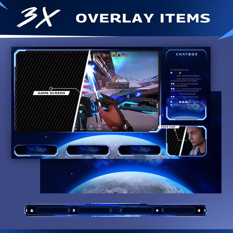 Blue Sci-fi Stream Overlay Pack | Horizon Animated Cosmic Design ...