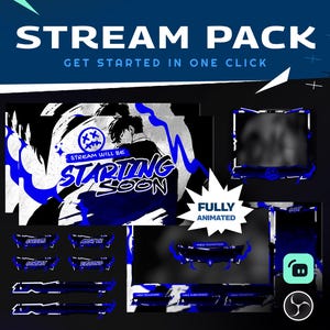 Savage Brush Animated Stream Overlay Package for Twitch, Kick and Youtube/Blue Abstract Brush Twitch Overlay Package/Character Stream
