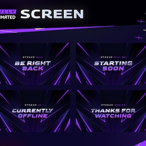 Corvus Animated Screen Package - Twitch Graphic Overlay/Futuristic Modern Design/Purple Neon/Neon Glow Streams/Neon Thrills Stream/Magic