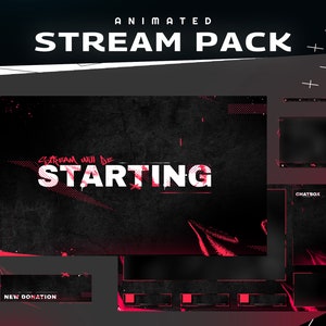 Pacote de fluxo animado de precisão - Sobreposição de jogos gráficos Twitch/Design futurista moderno/Arte graffiti/Tema escuro/Pintura/Padrão/Abstrato/Vermelho