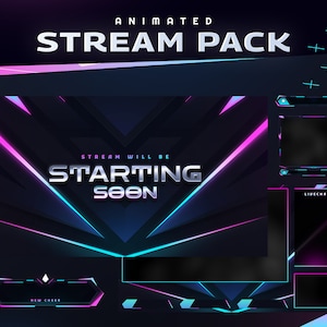 Harbinger Animated Stream Package - Twitch Overlay/Stream Graphic/Gamers/Futuristic Modern Design/Pink Blue Neon/Dark Theme/Seamless