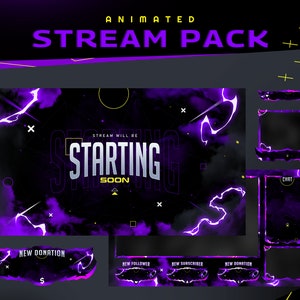 Pacote de pacote de sobreposição de Twitch animado Addict/Tema escuro/Transição/Streamer/Twitch/Painel/Alerta/Pintura/Rua/Cor roxa/Cor preta