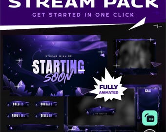 Purple Crystal Stream Pack | Crystal Shards Overlay | Twitch YouTube Kick | OBS Streamlabs