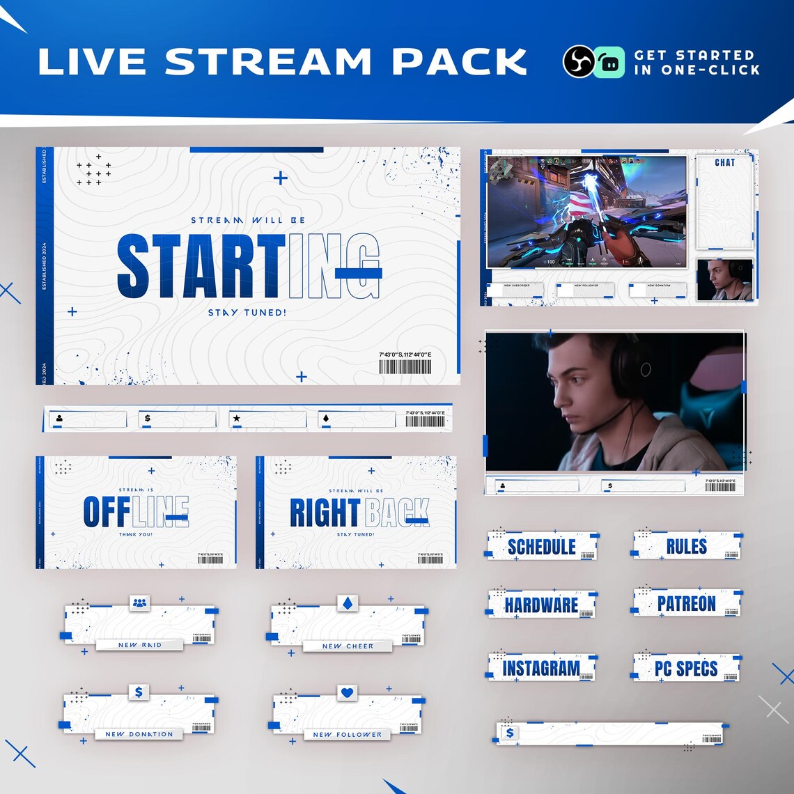 Blue Tech Twitch Overlay | Geoflow Animated Pack | Twitch Youtube Kick ...