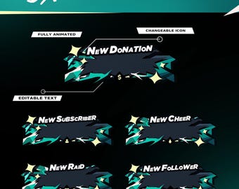 Animated Persona Stream Alerts: Neon Teal Cyber Style for Twitch and OBS/ & Streamlabs