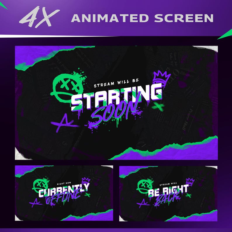 Grunge Gaming Twitch Overlay | Ripped Paper Animated Pack | Twitch YouTube Kick | Panels Alerts Transitions | OBS Streamlabs image 2