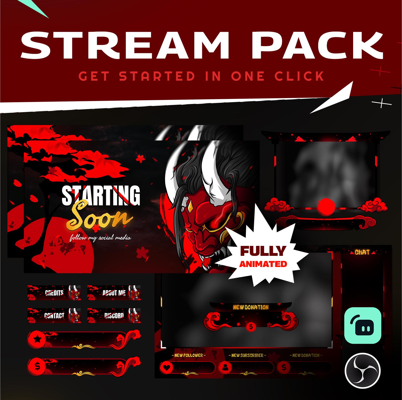 Oni Fury Animated Twitch Overlay Package Bundle/Dark Japanese/Horror Theme/Japan Ghost/Streamer Package/Alert/Panel/Transition/Red Mystic