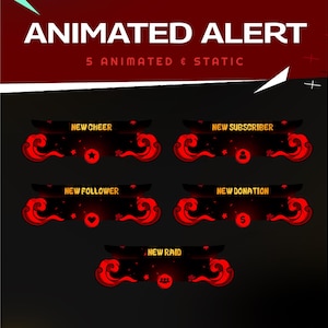 Oni Fury Animated Twitch Overlay Stream Alert Bundle/Dark Japanese/Horror Theme/Japan Ghost/Streamer Package/Panel/Twitch Alerts/Red Mystic