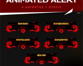 Oni Fury Animated Twitch Overlay Stream Alert Bundle/Dark Japanese/Horror Theme/Japan Ghost/Streamer Package/Panel/Twitch Alerts/Red Mystic