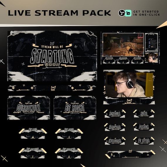 Dark Grunge Animated Stream Overlay Pack | Vintage Paper Twitch YouTube Alerts Panels OBS&Streamlabs