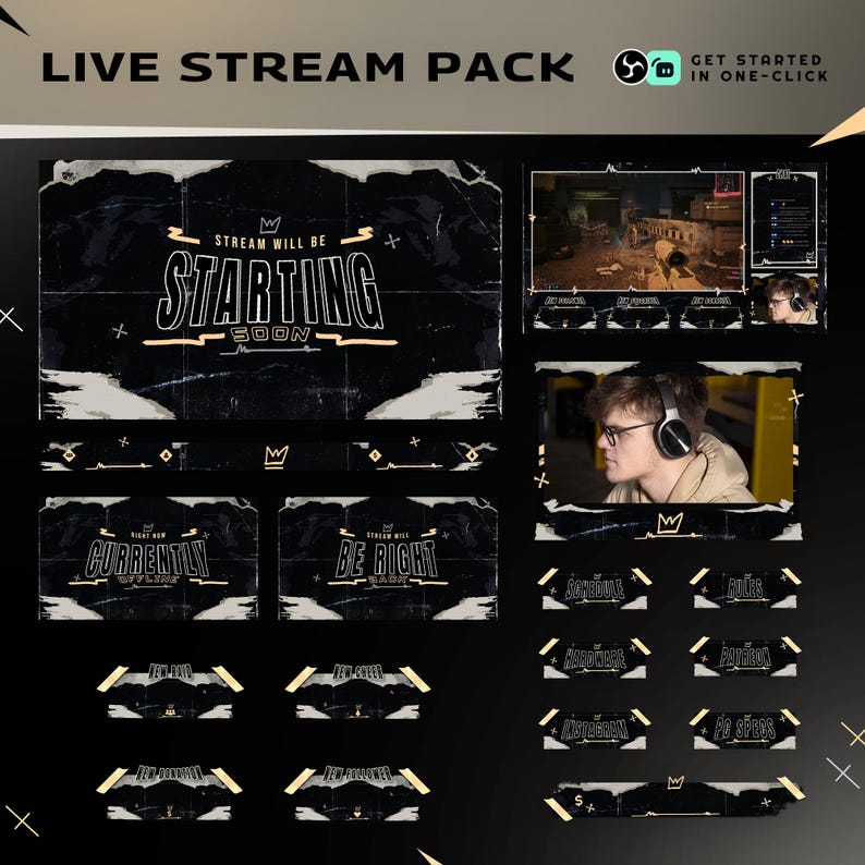 Dark Grunge Animated Stream Overlay Pack | Vintage Paper Twitch YouTube Alerts Panels OBS&Streamlabs image 1
