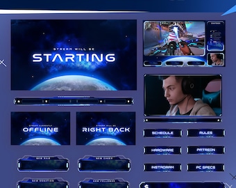 Blue Sci-Fi Stream Overlay Pack | Horizon Animated Cosmic Design (Digital Download)