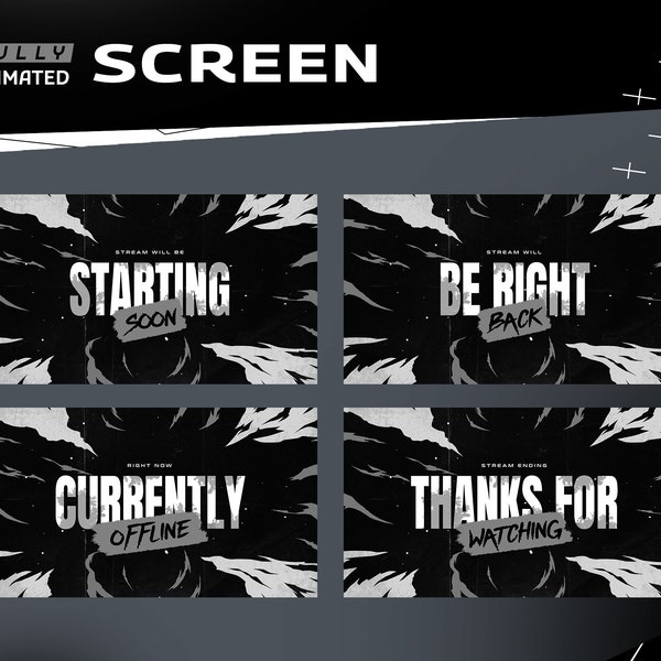Blizle Animated Screen Package - Twitch Overlay Graphic/Gamer/Simple Futuristic Modern Design/Dark Theme/Transition/Abstract/Streamer
