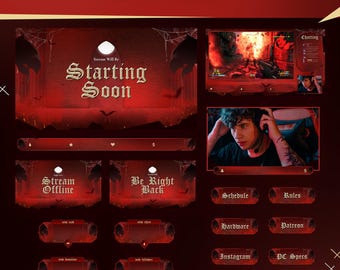 Geanimeerde Crimson Gothic Castle Stream Overlay: Dungeon Hunter-thema voor Twitch en OBS/Streamlabs