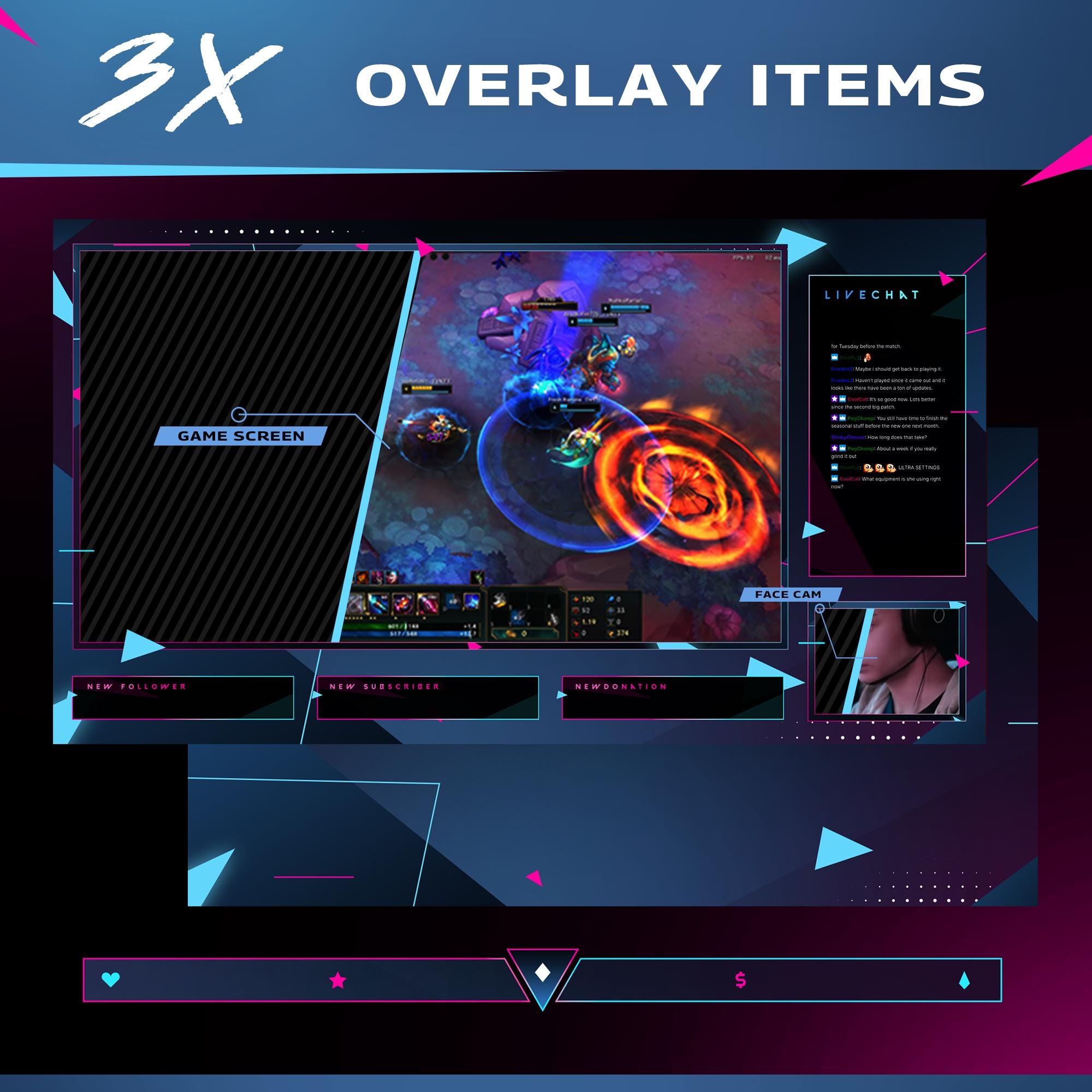 Blue Magenta Cyber Stream Pack | Vortex Neon Animated Overlay | Twitch ...