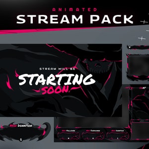 Pacote de sobreposição animada de sombra fantasma Twitch/Tema abstrato/Design futurista moderno/Preto/Rosa/Pacote de streamer/Transição/Escuro