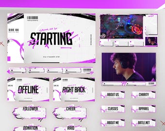 Purple Abstract Twitch Overlay Pack | Fervor Animated Stream Alerts, Panels, Transitions (OBS Streamlabs)