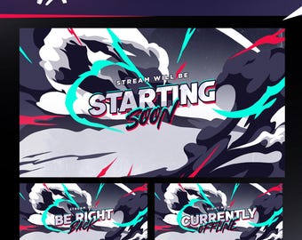 Pacchetto schermo animato Infinite Smoke - Sovrapposizione grafica di gioco Twitch/Tema scuro/Schermate Twitch/Colorate/Sovrapposizione Twitch/Grigio a breve