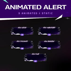 Purple Cyberwave Animated Stream Alerts Package for Twitch/Simple Twitch Alerts/Abstract Purple Color Animated Alerts/Notification Stream