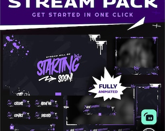 Ink Space Animated Stream Overlay for Twitch Package/Dark Theme/Abstract/Stream Package/Twitch Overlay/Paint/Purple Black Color/Twitch Panel