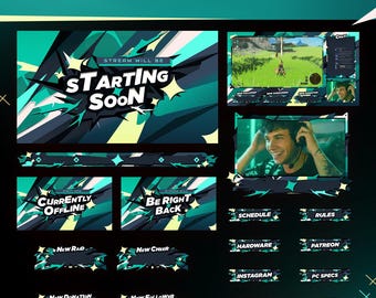 Neon Teal Persona Cyber Stream Overlay Pack | Animated Twitch, YouTube, Kick Graphics (Digital Download)