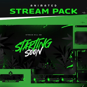 Vanomous Ivy Animated Twitch Overlay Package Bundle/Abstract Theme/Brush Design/Streamer Package/Alert/Panel/Transition/Green Color