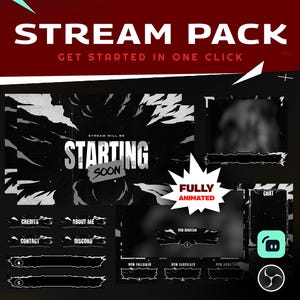 Pacote de sobreposição animada Blizle Twitch/Tema abstrato/Transição/Tema escuro/Design futurista moderno/Preto e branco/Pacote Streamer