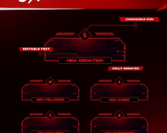 Animated Scarlet Shadow Stream Alerts: Futuristic Red Sci-Fi Design for Twitch and OBS/Streamlabs