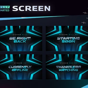 Avernus Animated Screen Package-Twitch Overlay/Stream Graphic/Futuristic/Modern/Blue Neon Stream Overlay/Gate transition/Design Bundle/Azure