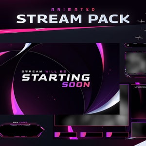 Maeve Animated Stream Package - Twitch Graphic Overlay/Seamless/Futuristic Modern Design/White Pink Neon Stream Overlay/Simple Spiral