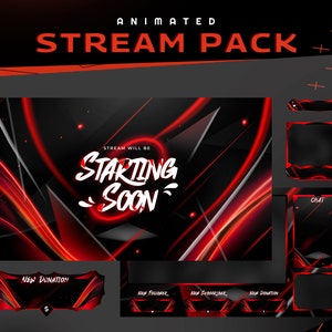 Forma Vermelha Animated Twitch Overlay Package Bundle/Modern Futuristic Design/Red Neon Color/Transition/Black Color/Streamer Package/Dark