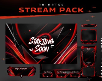 Forma Vermelha Animated Twitch Overlay Package Bundle/Modern Futuristic Design/Red Neon Color/Transition/Black Color/Streamer Package/Dark
