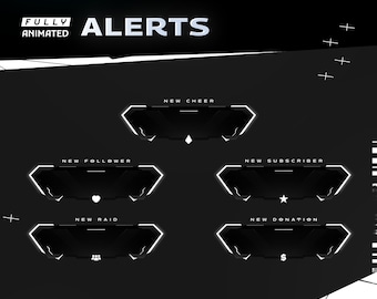 Noir Animated Stream Alert Pack - Twitch Overlay Graphic/Simple Futuristic Modern Design/Dark Theme/Geometric Line/Black and White/Shapes