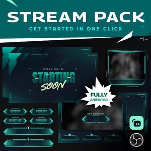 Neo Flux Animated Stream Twitch Overlay Package Bundle/Abstract Overlay/Brush Design Overlay/Streamer Package/Transition/Green Moss Color