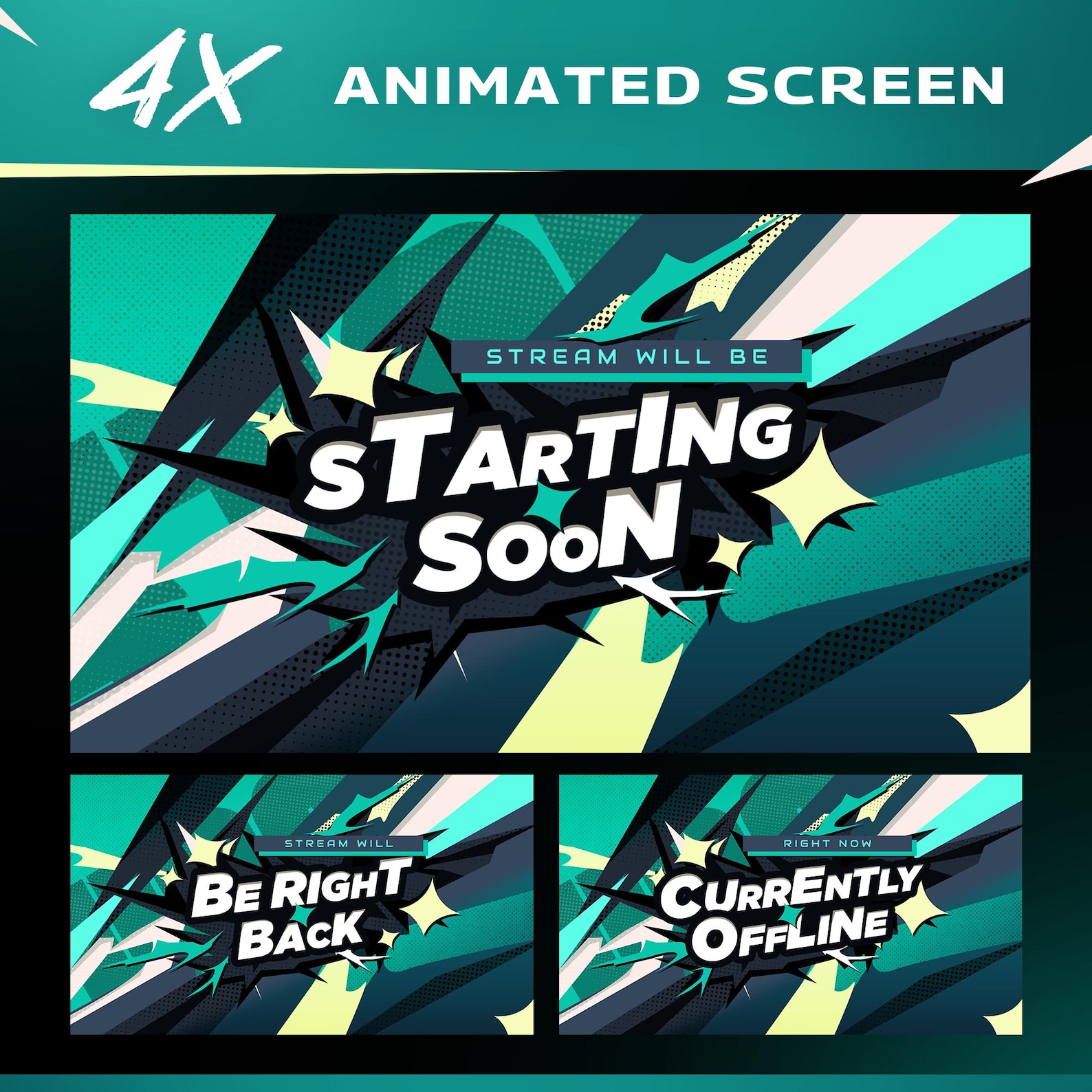 Neon Teal Persona Cyber Stream Overlay Pack | Animated Twitch, Youtube ...