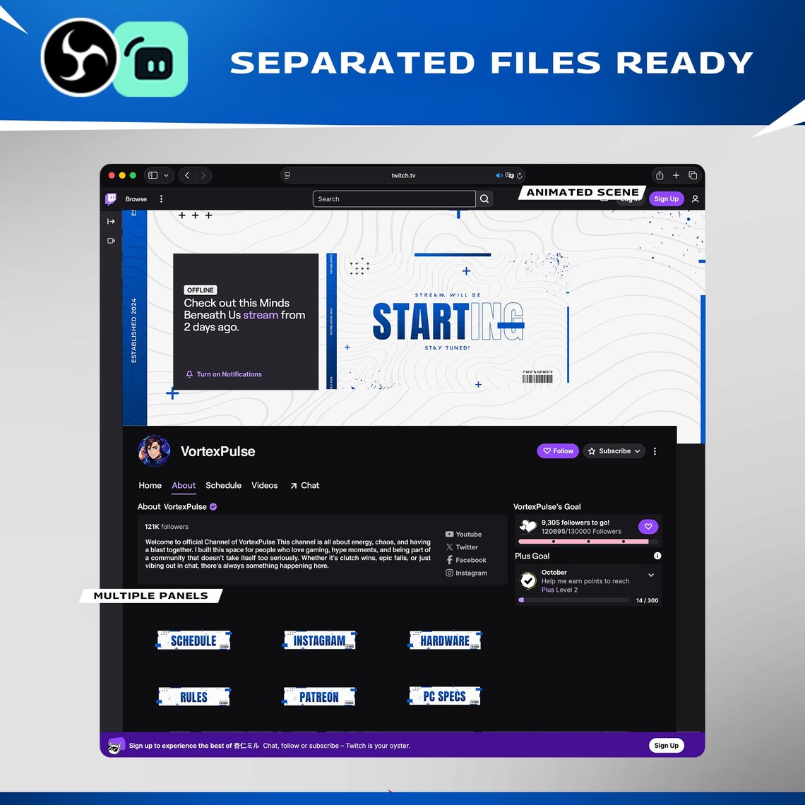 Blue Tech Twitch Overlay | Geoflow Animated Pack | Twitch Youtube Kick ...