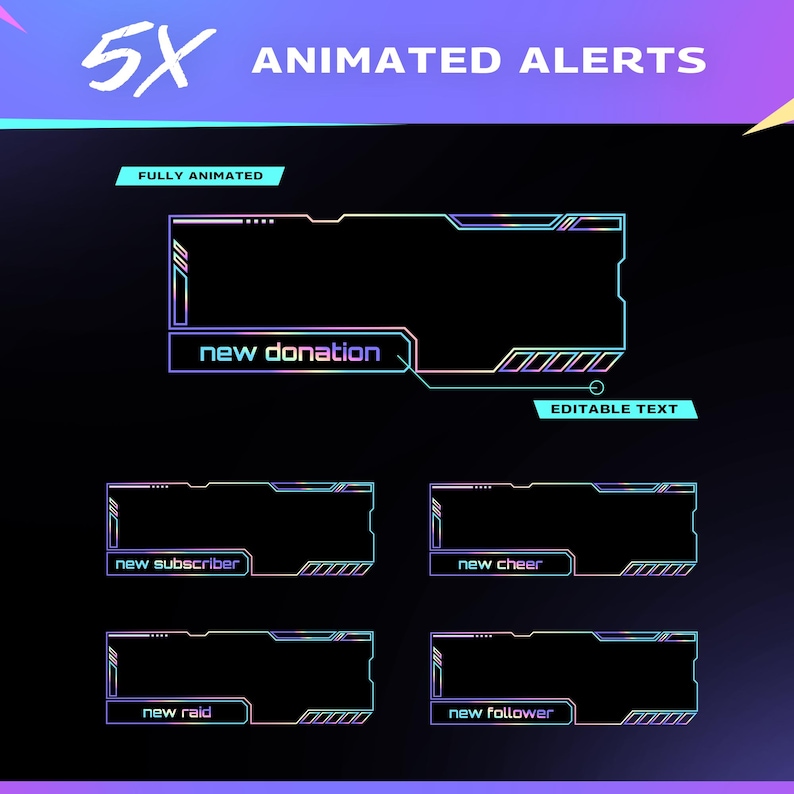 Hologram Nexus Stream Overlay Pack | Futuristic Neon Animated Alerts ...