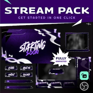 Purple Cyberwave Animated Stream Overlay Package for Twitch/Simple Twitch Overlay Package/Abstract Purple Color Animated Background/Manly