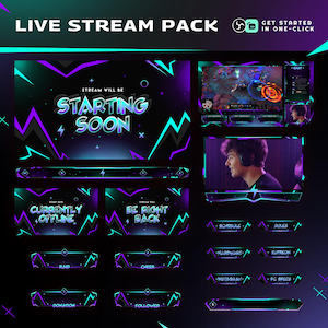 Blaze Wave Stream Overlay | Neon Blue Purple Animated Pack | Twitch YouTube Kick | Alerts Panels Transitions | OBS Streamlabs