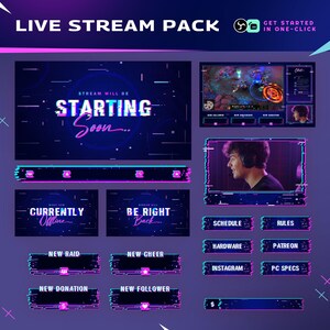 Cyber Glitch Stream Pack | Blue Tech Animated Overlay (Digital Download)