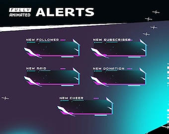Flux Animated Stream Alert - Panels/Black Theme/Twitch Graphic Overlay/Futuristic Modern Design/Etsy Gamer/Glitch/Dark Theme/Abstract/Shape