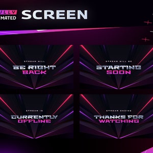 Quiescence Animated Screen Package - Twitch Graphic Overlay/Futuristic Modern Design/Simple Pink Neon/Seamless Animation/Graphic Accent