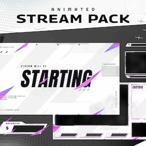 Dazzling Animated Stream Package-Twitch Graphic Overlay/Futuristic Modern Design/Pink White Theme/Etsy Gamer/Shape Abstract/Glitch/Pastel