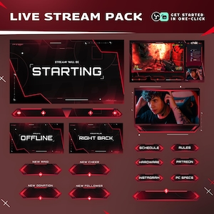 Crimson Tech Stream Pack | Animated Sci-Fi Interface for Twitch, YouTube, OBS (Digital Download)