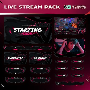 Ghost Shadow Animated Twitch Overlay Package Bundle/Abstract Theme/Modern Futuristic Design/Black/Pink/Streamer Package/Transition/Dark