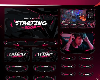 Ghost Shadow Animated Twitch Overlay Package Bundle/Abstract Theme/Modern Futuristic Design/Black/Pink/Streamer Package/Transition/Dark