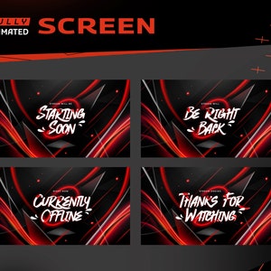 Forma Vermelha Animated Screen Package - Twitch Graphic Overlay/Gaming Package/Modern Futuristic Design/Red Neon Theme/Black/Dark Theme